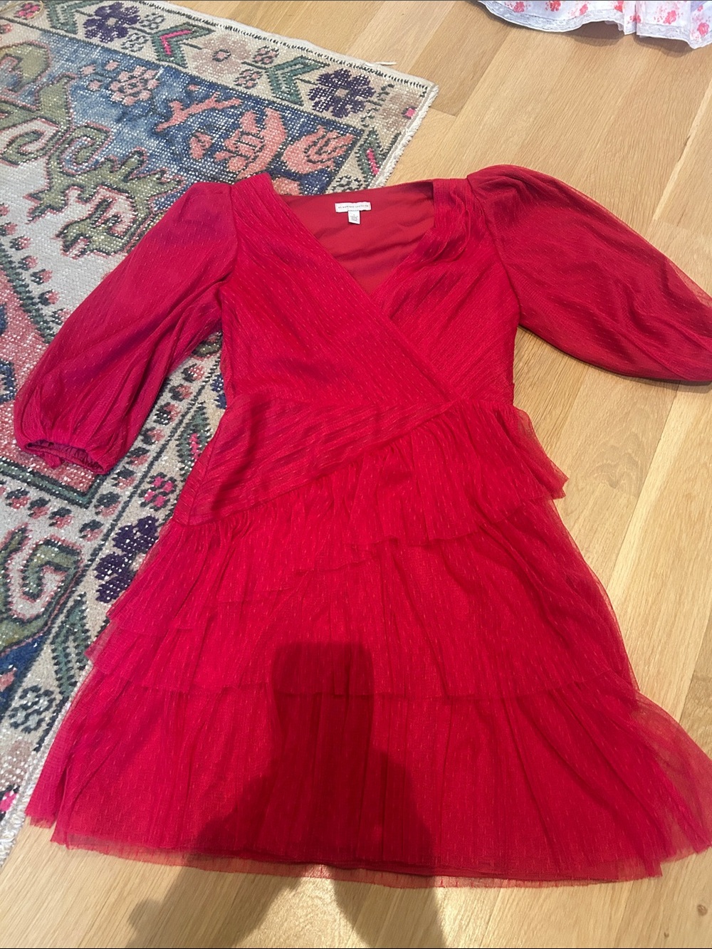Monique Lhuiller fuschia ruffle formal dress, 0.